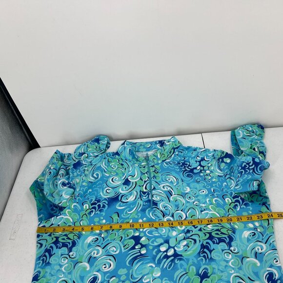 IBKUL XXL Women Long Sleeve Shirt Blue Green Swirl Pattern Nylon Blend Mock Neck - Picture 8 of 9